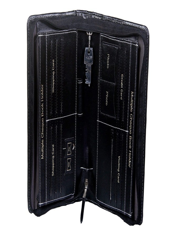Sukeshcraft Cheque Book Holder for 8 Cheque Books | Multi-Pocket Rexine Organizer I Locker Key Holder | Handy 6.25 × 10.80 × 1.80 inch. Size (Rexine - Black) - Image 5